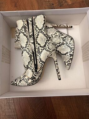 Steve Madden Pointed Toe Snake-Print Stiletto Ankle Boots